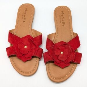 Mariella Red Leather Floral Slip On Flat 8